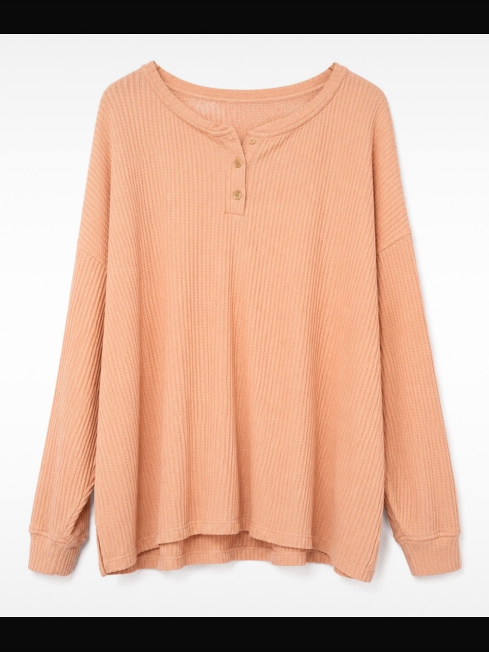 Old Navy XXL Peach Waffle Knit Henley Oversized Long Sleeve Thermal Top